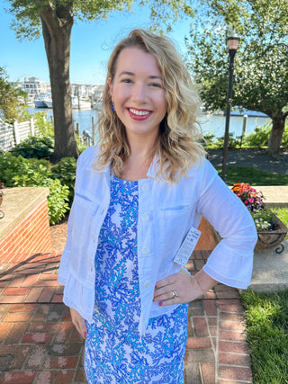 Tango Mango White Ruffle Linen Jacket