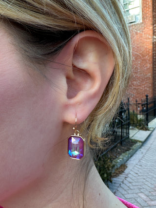 Pink and Gold Crystal Rectangle Earrings