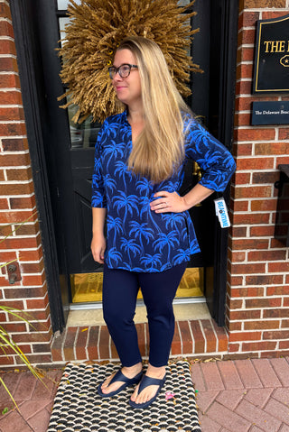 Beachtime by Lulu B Blue Palms Button Tunic