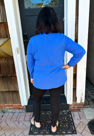 Lulu B Blue Waffle Knit Textured Button Tunic