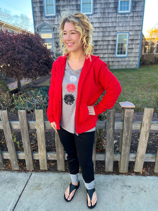 Lulu B Red Hooded Chenille Zip Jacket