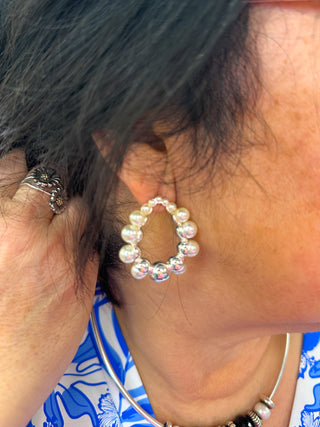 Silver Pearl Bubble Hoop Earrings