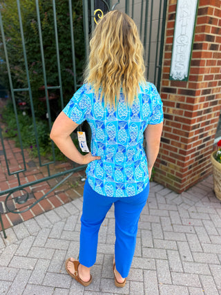 Lulu B Coastal Fish Short Sleeve Collar Top
