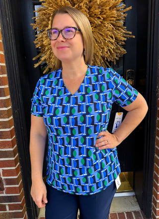 Lulu B Coastal Mosaic Short Sleeve V-neck Top