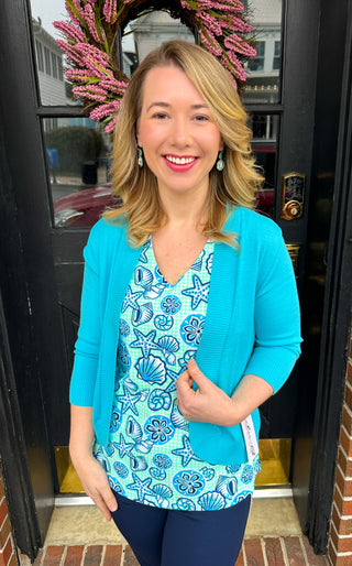 Lulu B Gingham Seafoam Shells Sleeveless V-neck Top