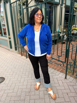 Lulu B Heathered Sapphire Hooded Chenille Zip Jacket