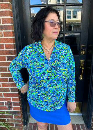 Beachtime by Lulu B Multicolor Abstract Quarter Zip-Up Pull-Over