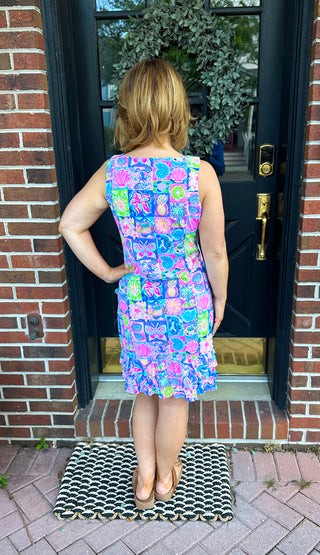 Lulu B Multi-Mosaic Sleeveless Ruffle Trim Dress