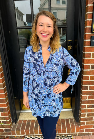 Beachtime by Lulu B Navy Hibiscus Button Tunic