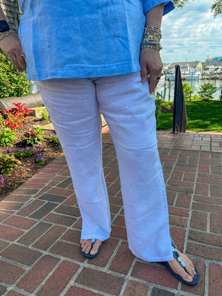 Lulu B White Side Slit Linen Pants with Pockets