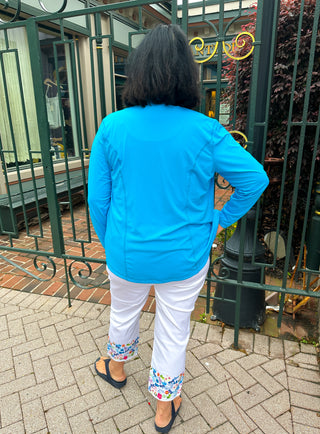 Lulu B White Denim Flower Pull on Jean Capri