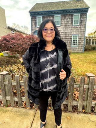 Cabrina Black Faux Fur Jacket with Puffer Sleeve