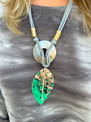 Grey Leaf and Silver Necklace and Earring Set