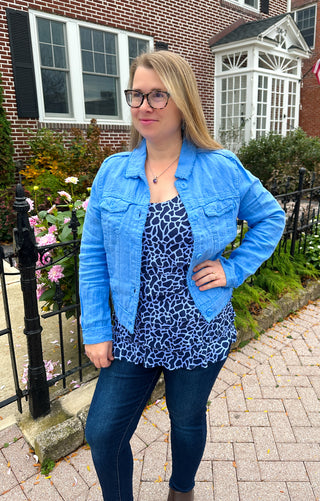 Lulu B Bright Periwinkle Linen Jacket