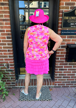 Lulu B Pink Palm Tree Sleeveless V-neck Tank