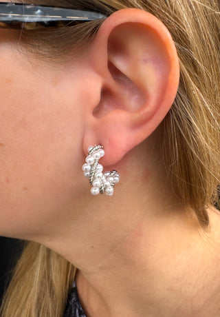 Twisted Silver and Pearl Earrings