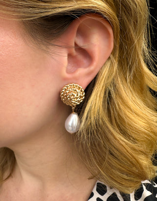 Gold Nautical Pearl Dangle Earrings