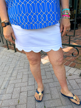 Lulu Scallop White Denim Scallop Skort