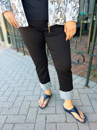 Lulu B Black Denim Cuff Pearl Pant