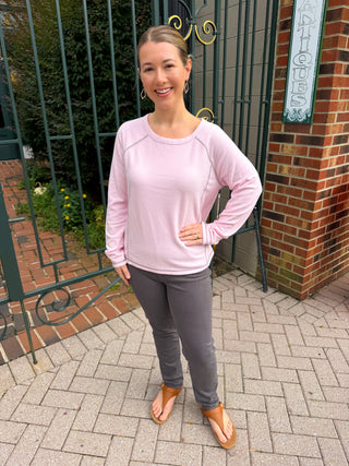Escape by Habitat Rosewater Cozy Knit Raglan Scoop Neck Top