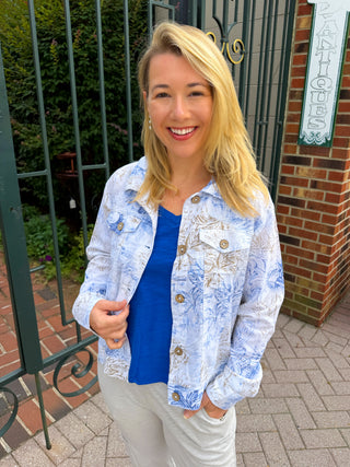 Blue Willow Printed Linen Blend Jacket