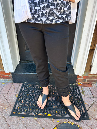Lulu B Denim Fringe Capri Black