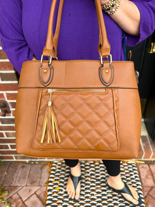 Brown Quilted Shoulder Handbag