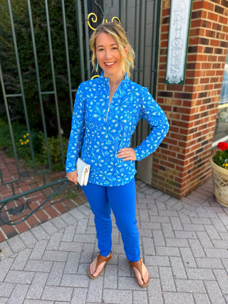 Beachtime by Lulu B Periwinkle Flower Power Quarter Zip-Up Pull-Over