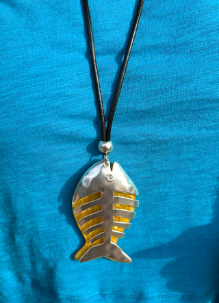 Silver and Mustard Fish Necklace and Earring Set