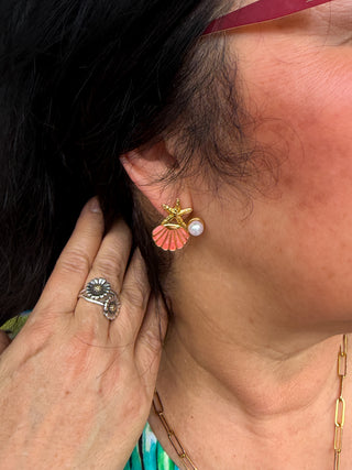 Starfish and Coral Shell Earrings