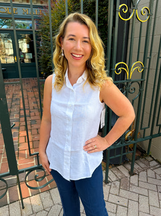 Lulu B White Linen Sleeveless Collar Top