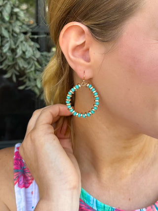 Aqua Beaded Hoop Earrings