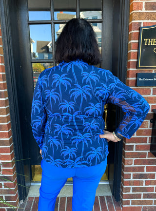 Beachtime by Lulu B Blue Palms Quarter Zip-Up Pull-Over