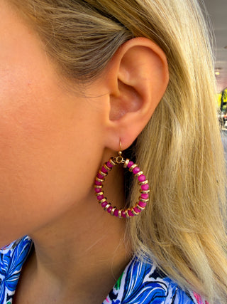 Pink and Gold Beaded Hoop Earrings