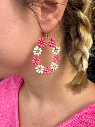 Pink and Cream Flower Earrings