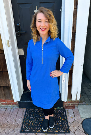 Lulu B Blue Waffle Knit Quarter Zip Dress