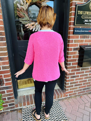 Lulu B Pink Open Weave Cardigan Sweater