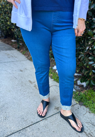 Lulu B Clear Denim Bling Cuff Pull on Jean Capri
