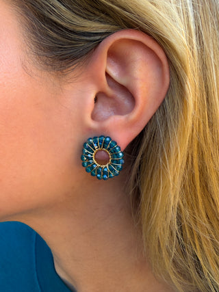 Teal Beaded Circular Earring