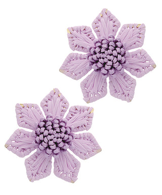 Wrapped Raffia Flower Earrings Lavender