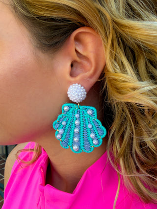 Aqua and Pearl Shell Earrings