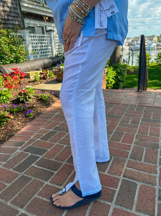 Lulu B White Side Slit Linen Pants with Pockets