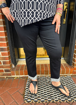 Lulu B Black Bling Cuff Pull on Jean Capri