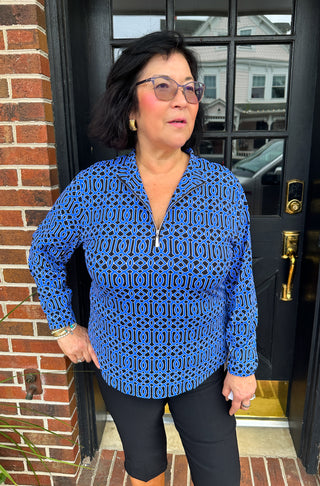 Lulu B Geometric Sapphire Quarter Zip Pullover