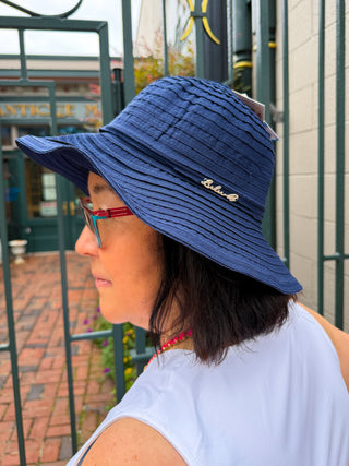 Lulu B Navy Ribbon Fabric Sun Hat