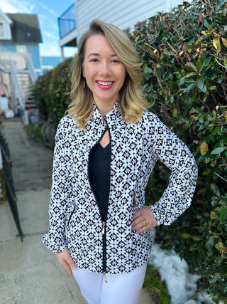 Beachtime by Lulu B Black and Stone Flower Full Zip Jacket