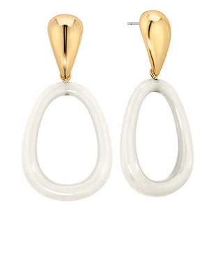 Color Coated Open Oval & Teardrop Earrings White