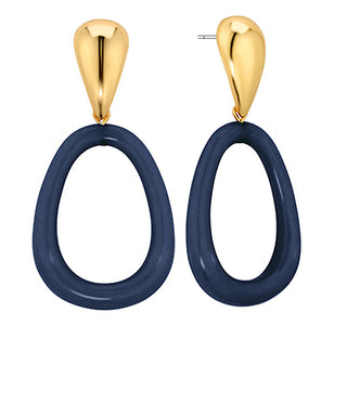 Color Coated Open Oval & Teardrop Earrings Navy
