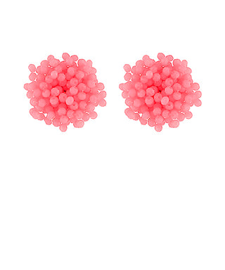 Beads Pom Pom Earrings Rose Pink