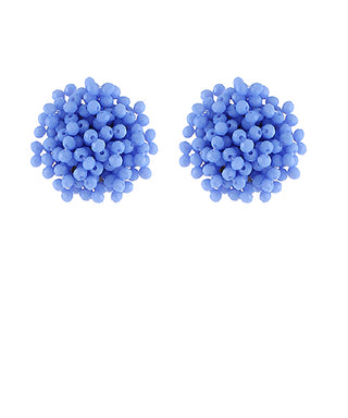 Beads Pom Pom Earrings Blue
